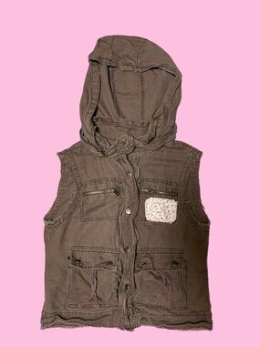Vintage Free People Military-Style Patchwork Vest
